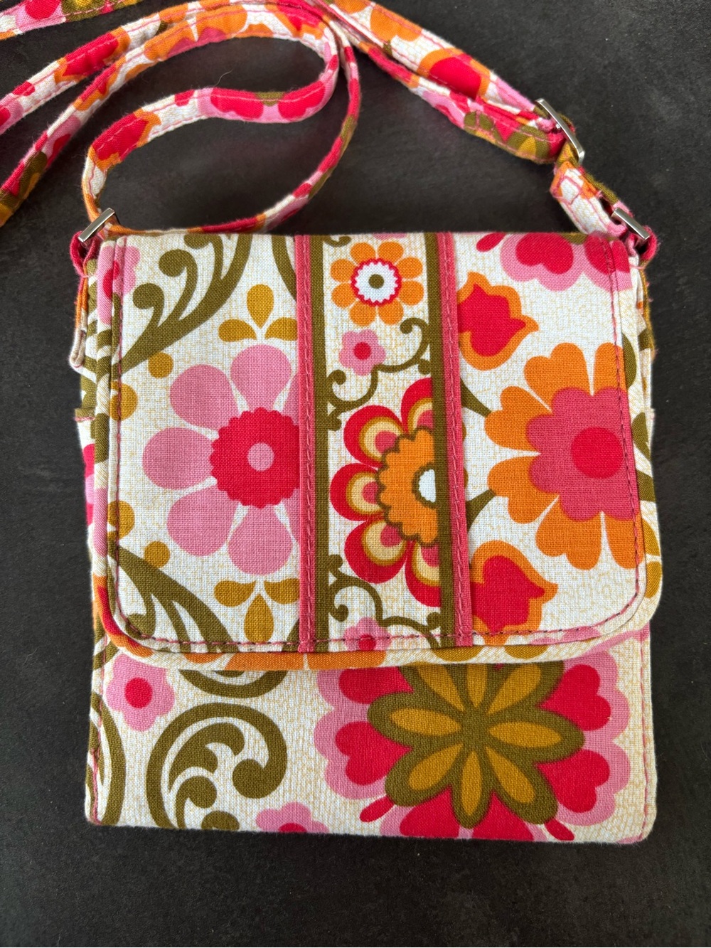 Vera Bradley Floral Canvas Crossbody in Pink, Orange, Green & Cream